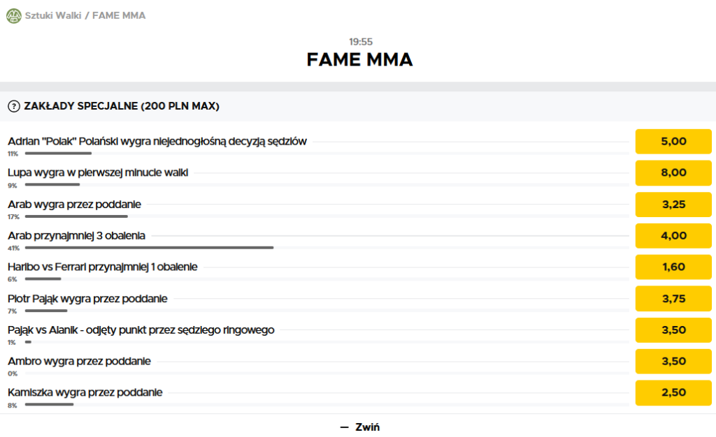Fame MMA 10 typy - zakłady specjalne od Betclic