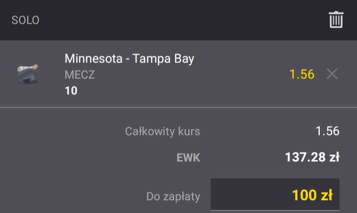 Pierwsza propozycja na mecz Minnesota Wild - Tampa Bay Lightning 